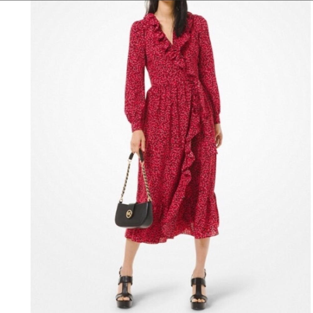 Michael Kors Petal Crepe Ruffled Wrap Dress